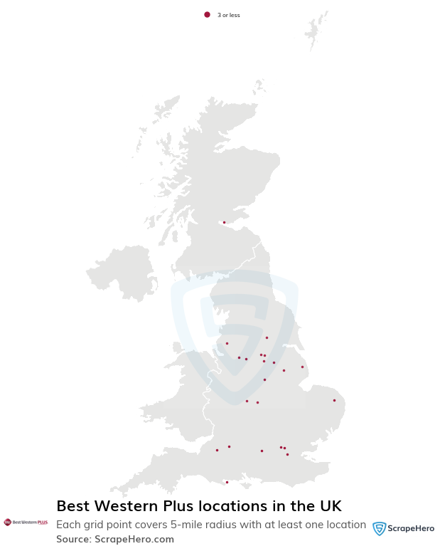 Map of Best Western Plus hotels in the United Kingdom