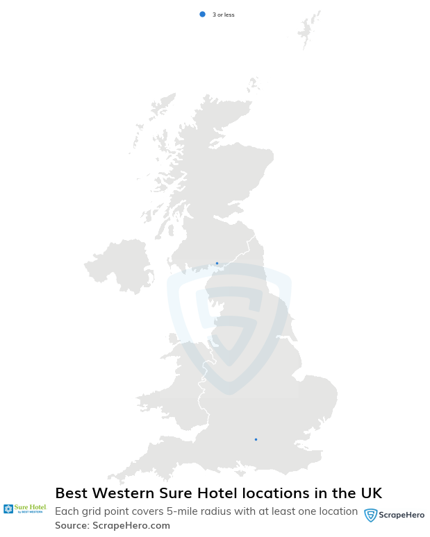 Map of Best Western Sure Hotel locations in the United Kingdom