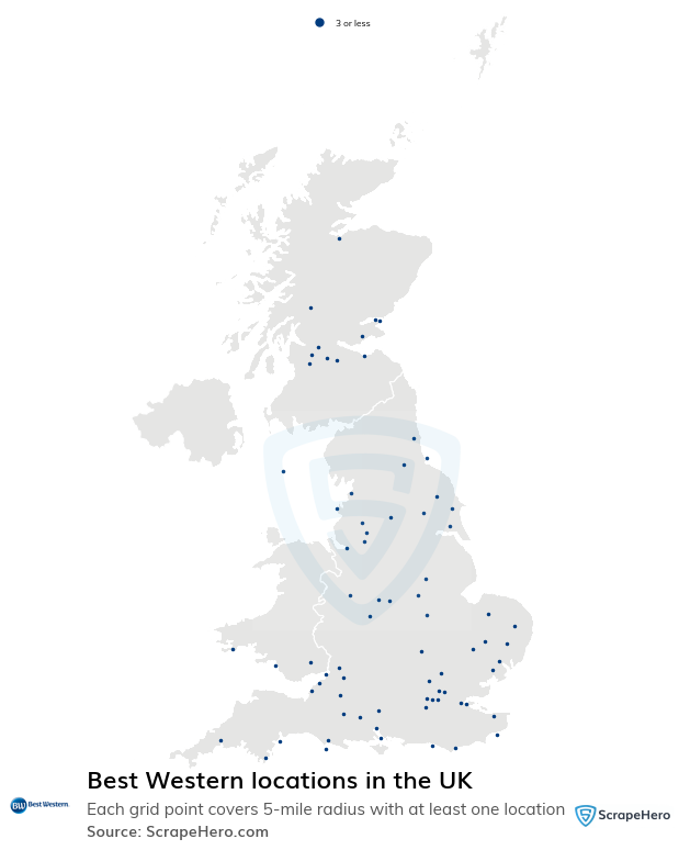 Map of Best Western hotels in the United Kingdom