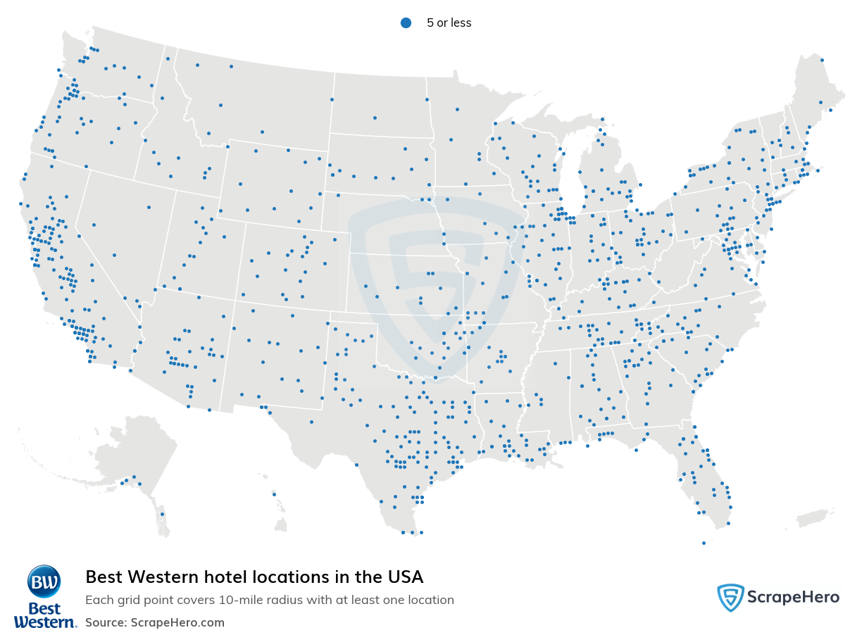 Map of  locations in the United States in 2024