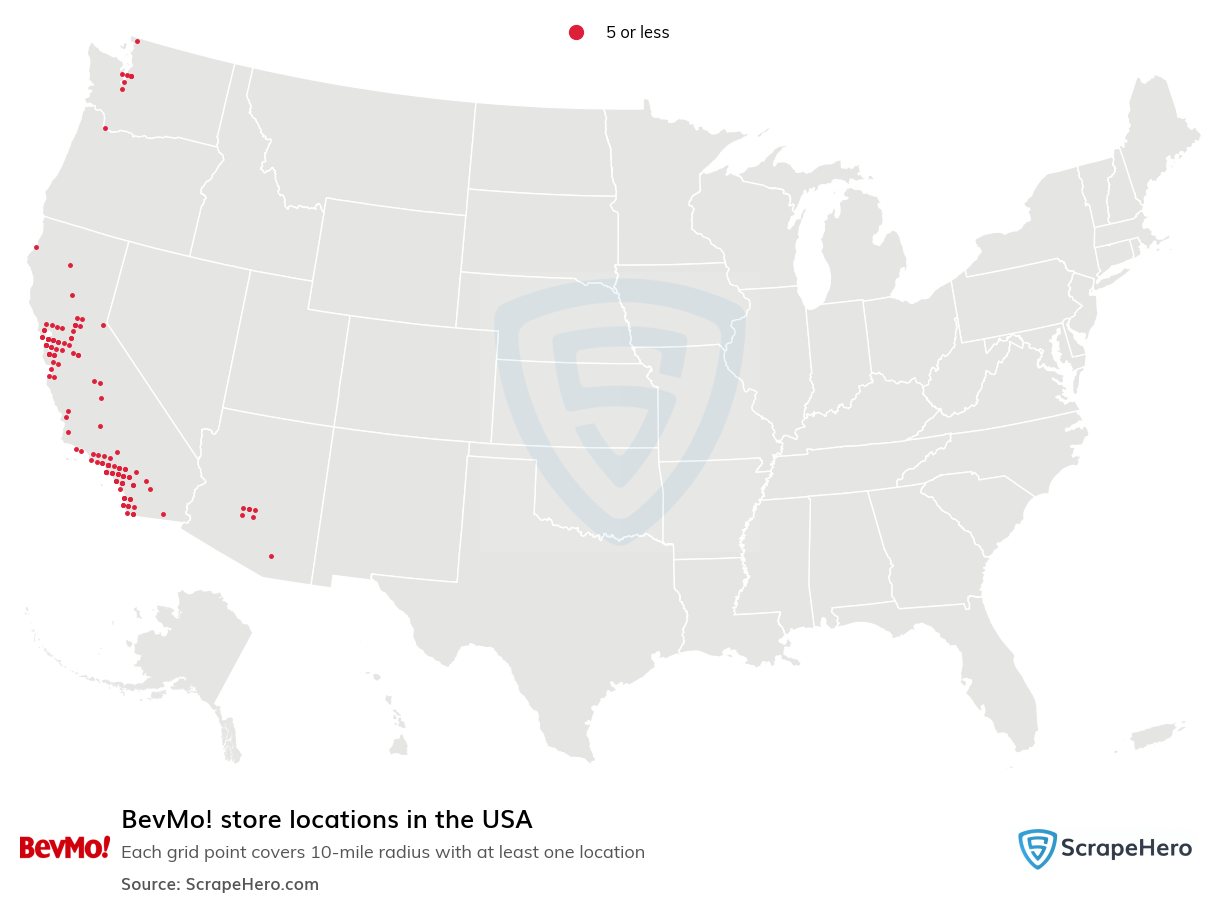 Map of BevMo stores in the United States