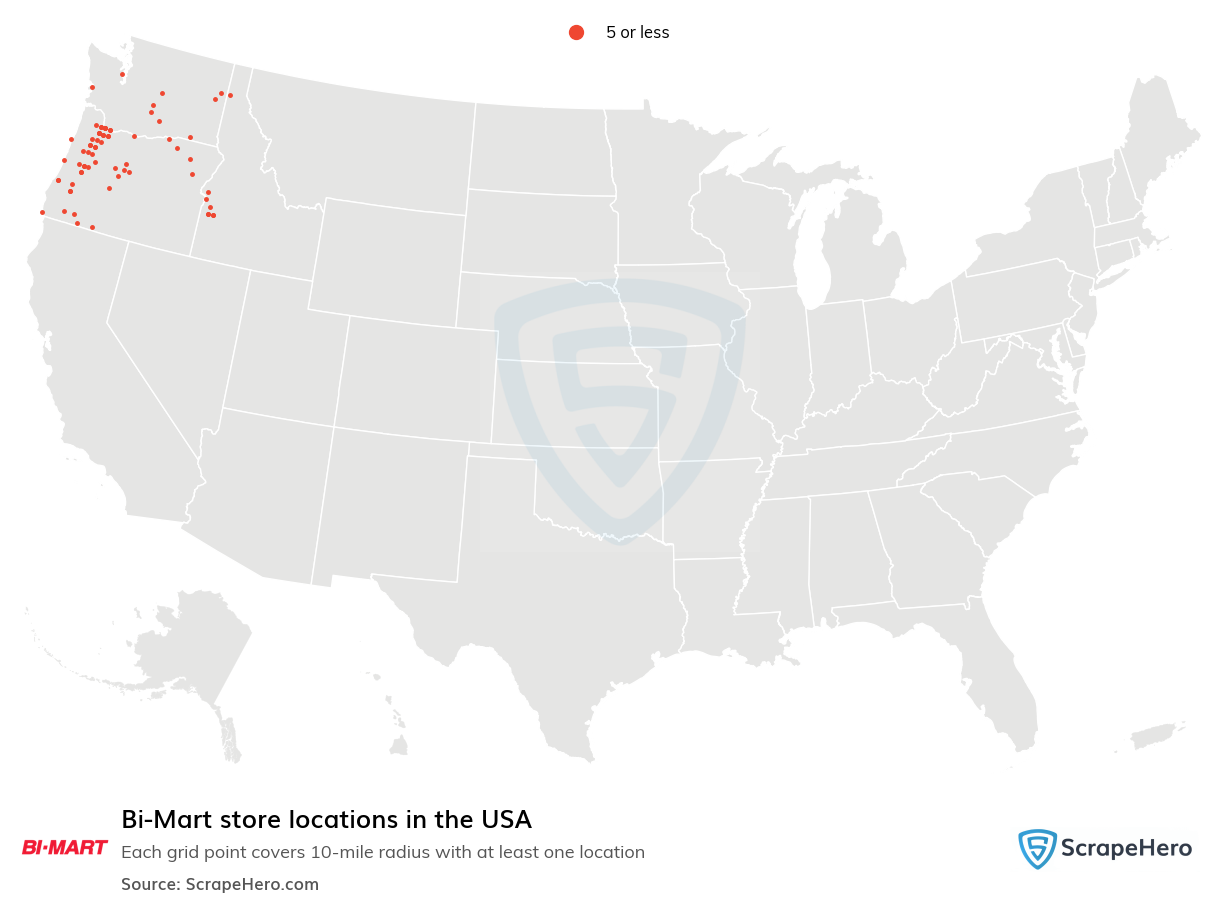 Map of Bi-Mart stores in the United States