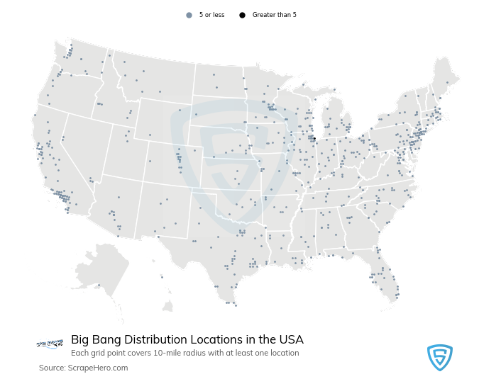 Map of Big Bang Distribution dealerships in the United States