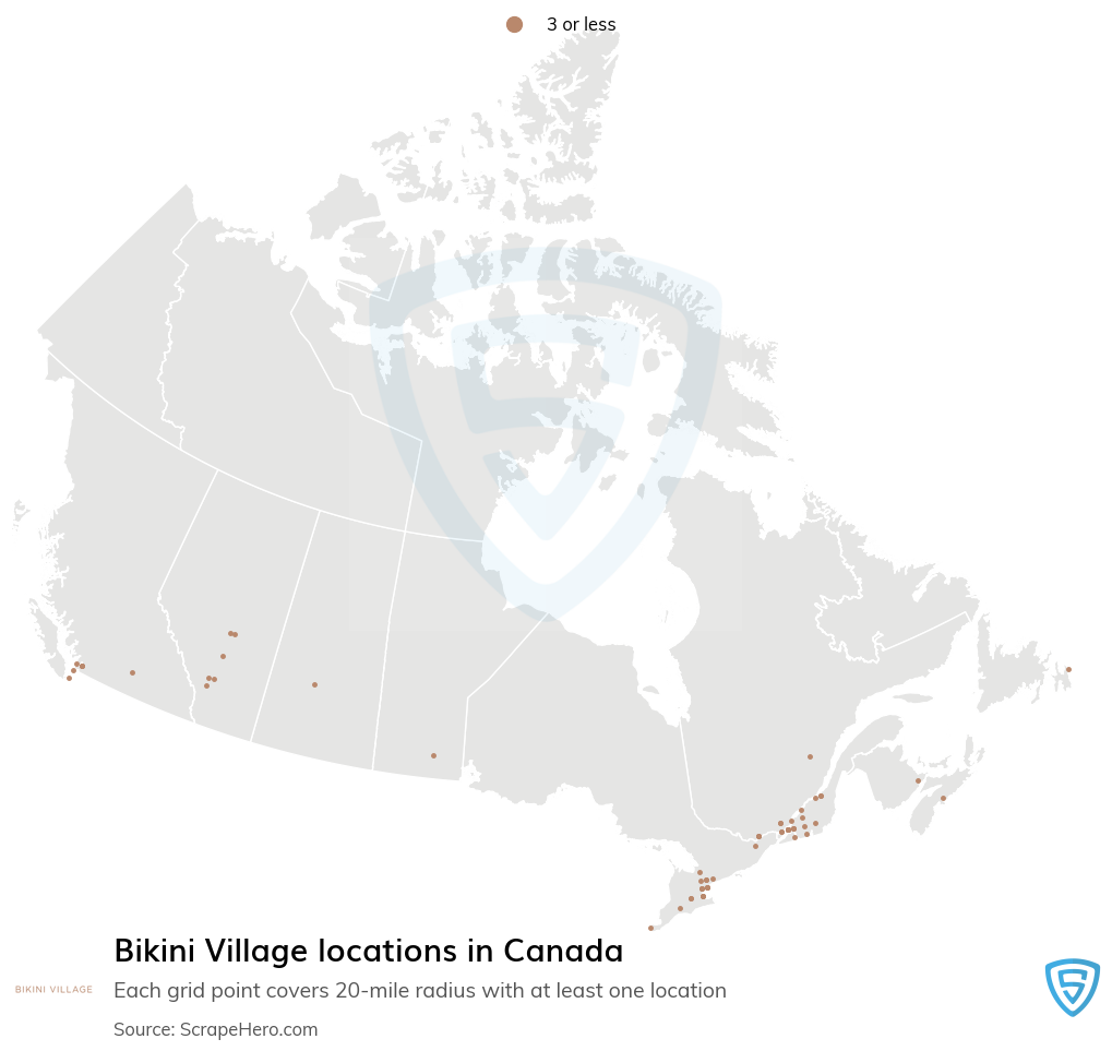 Map of Bikini Village stores in Canada