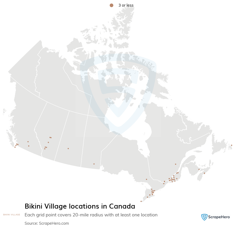 Map of Bikini Village stores in Canada