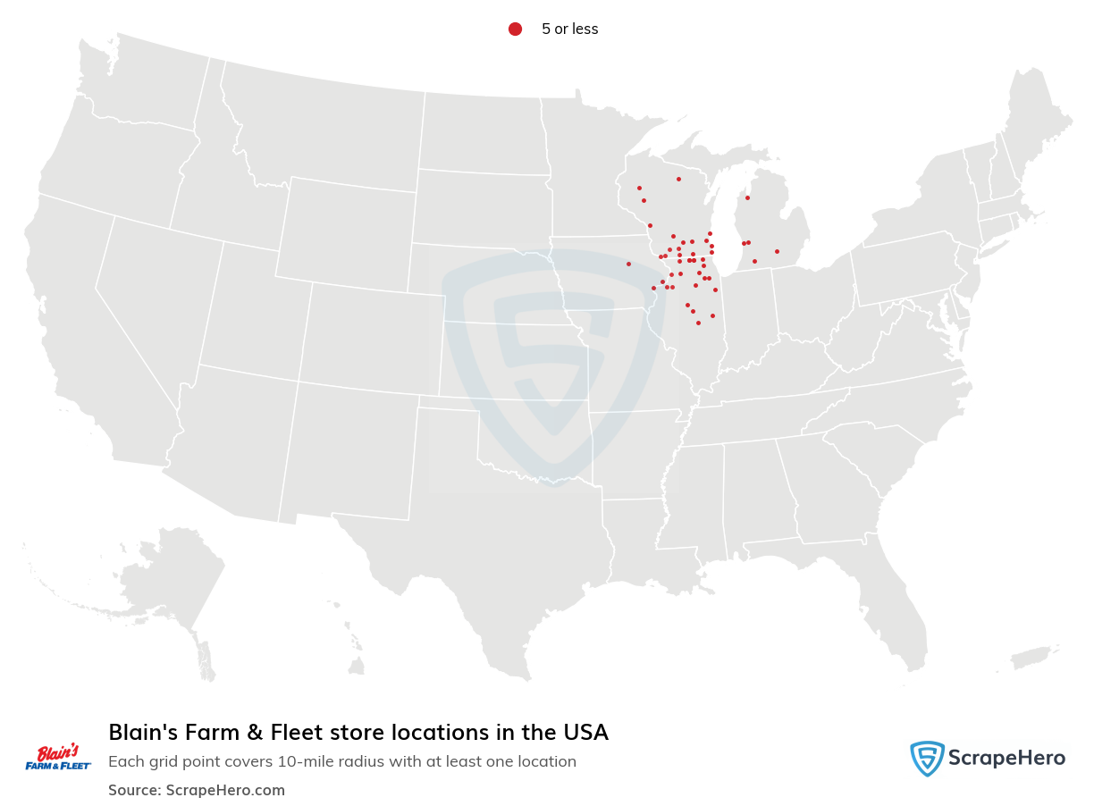 Map of Blain's Farm & Fleet stores in the United States