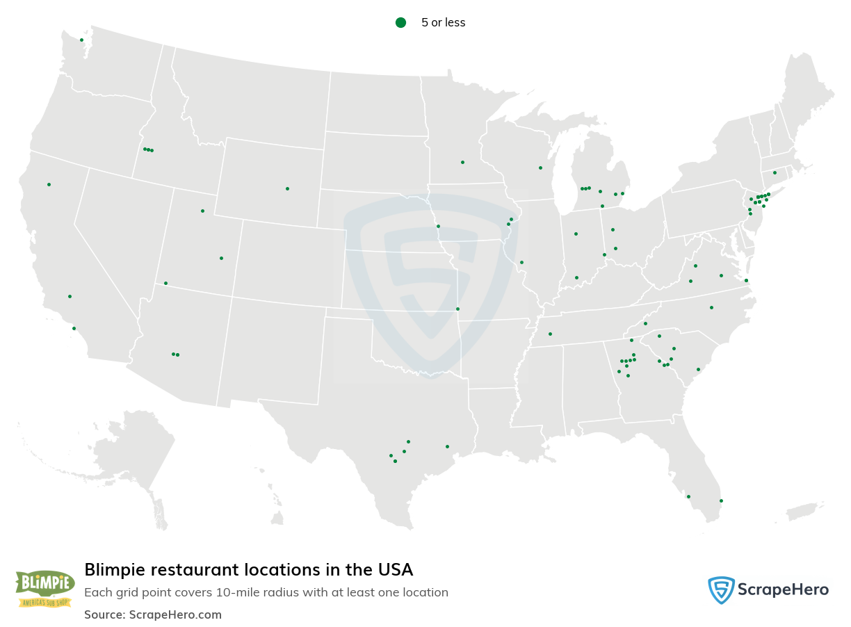 Map of Blimpie restaurants in the United States