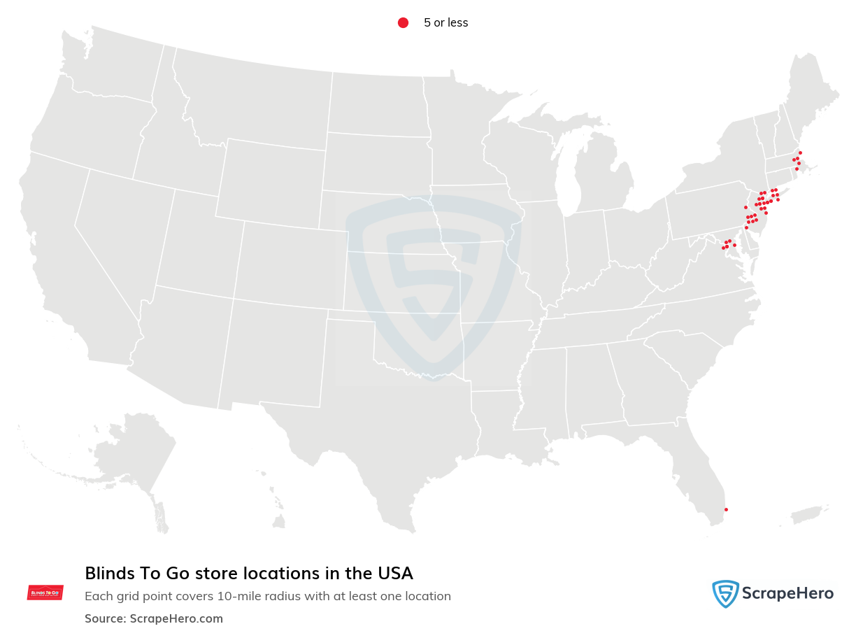 Map of Blinds To Go stores in the United States