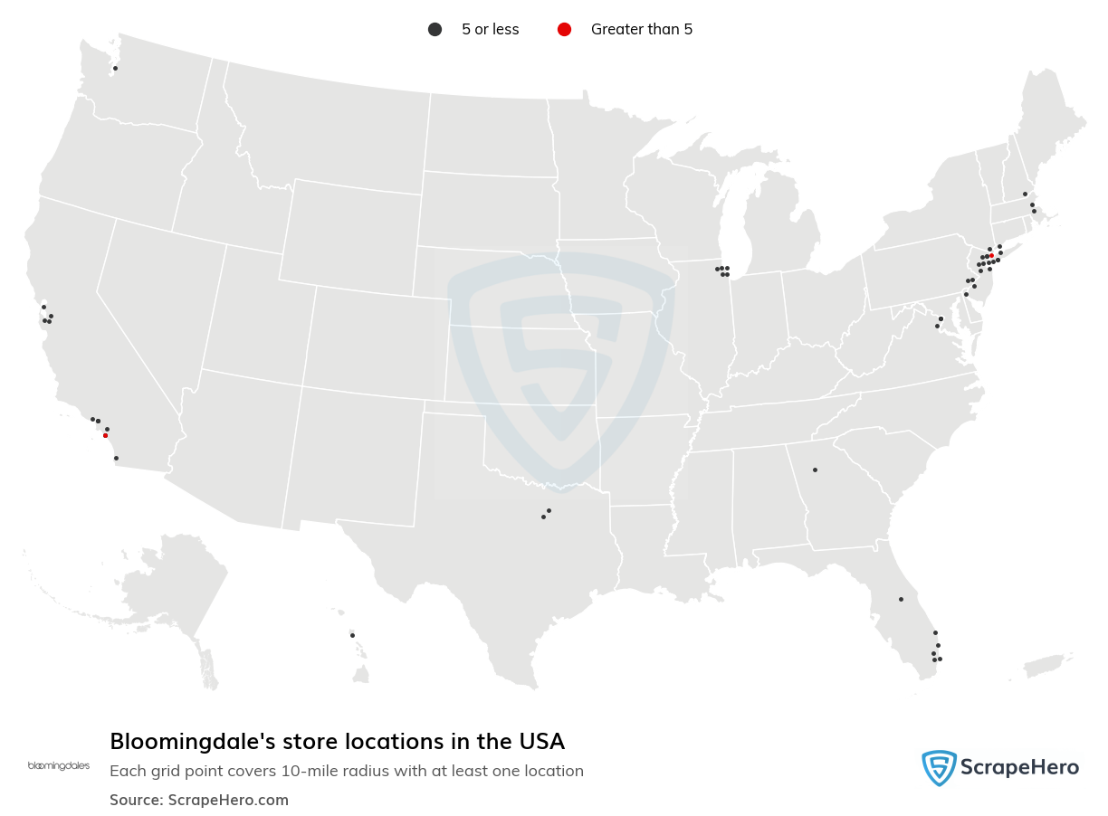 Map of  locations in the United States in 2025