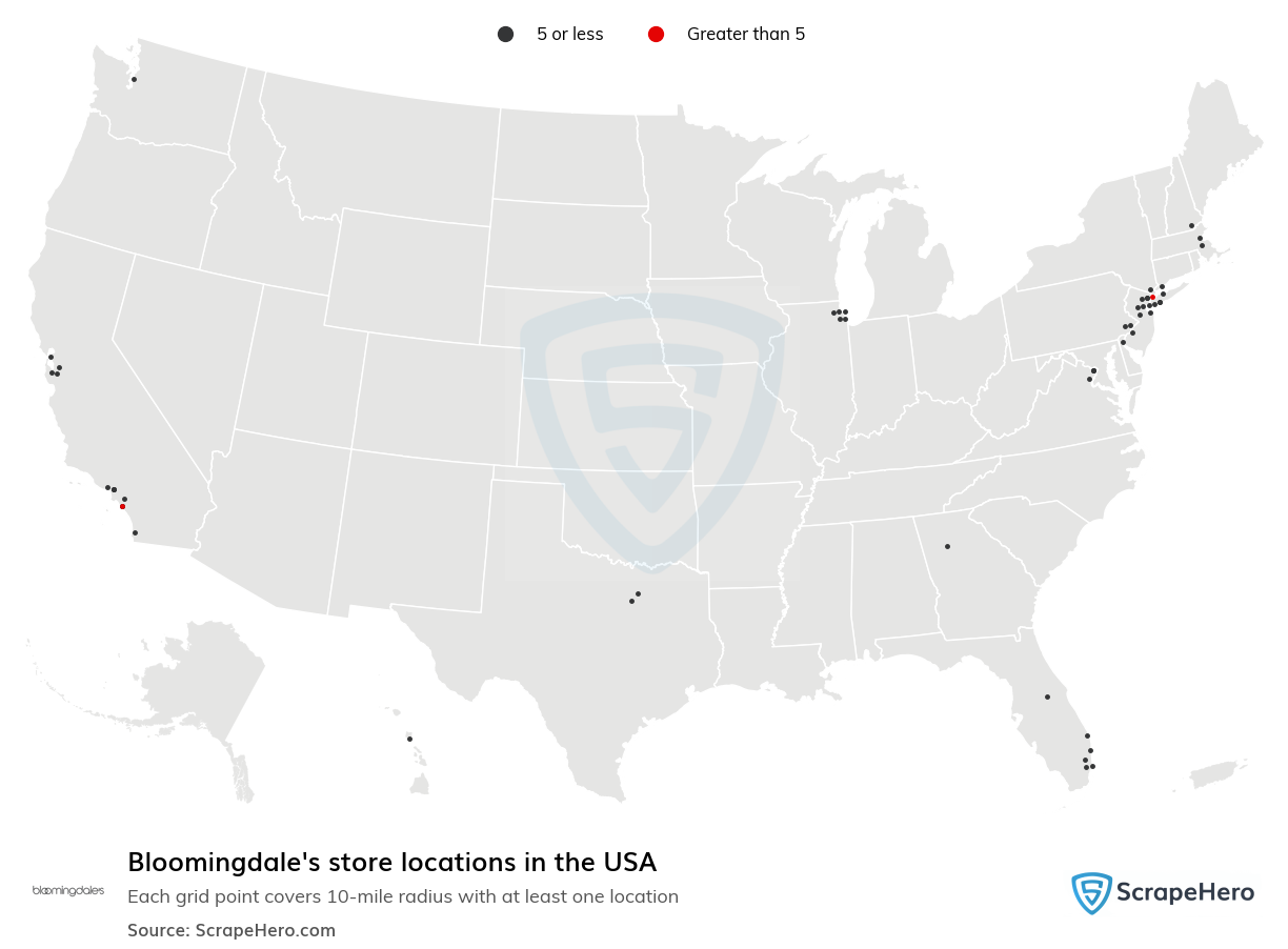 Map of Bloomingdales stores in the United States