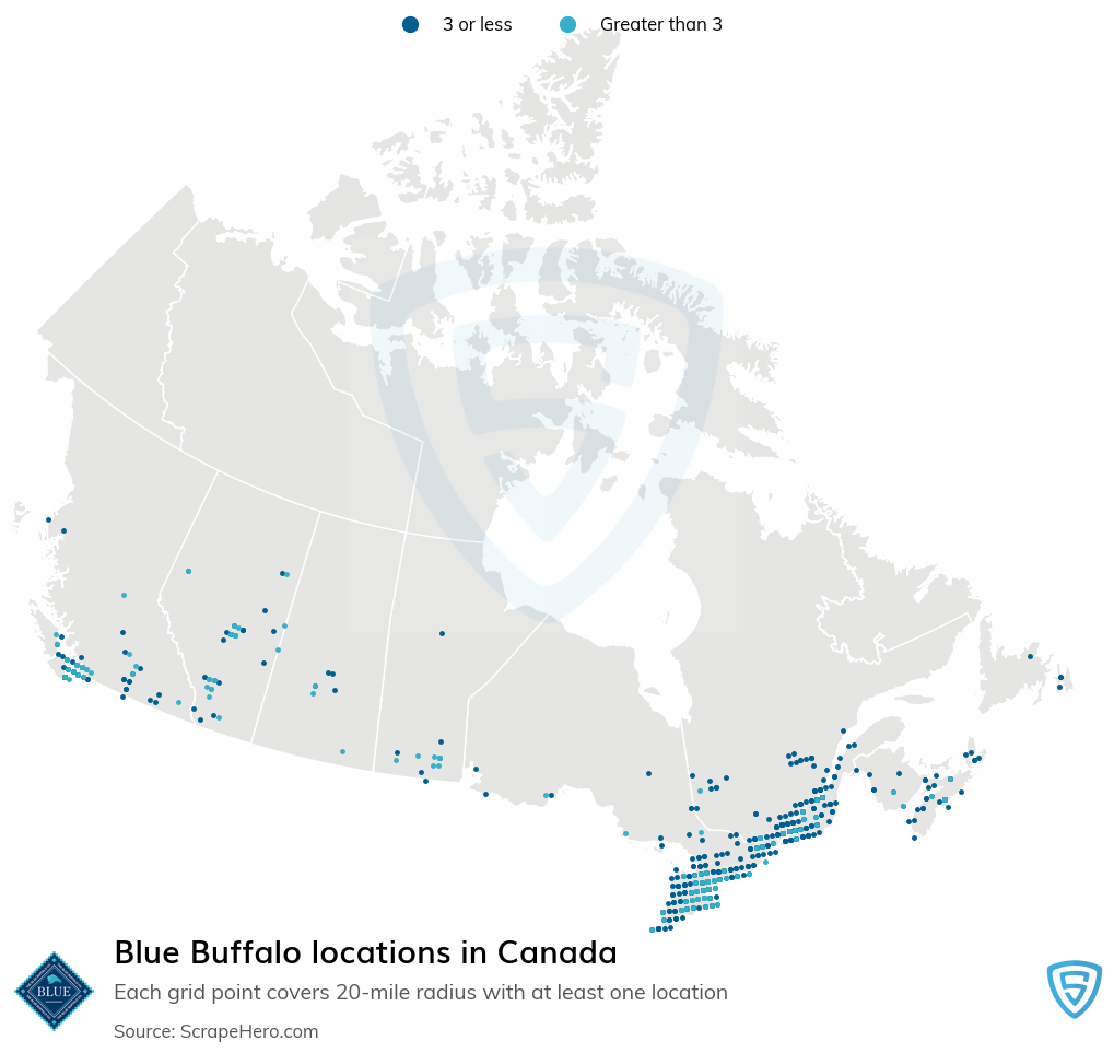 Map of Blue Buffalo locations in Canada in 2022