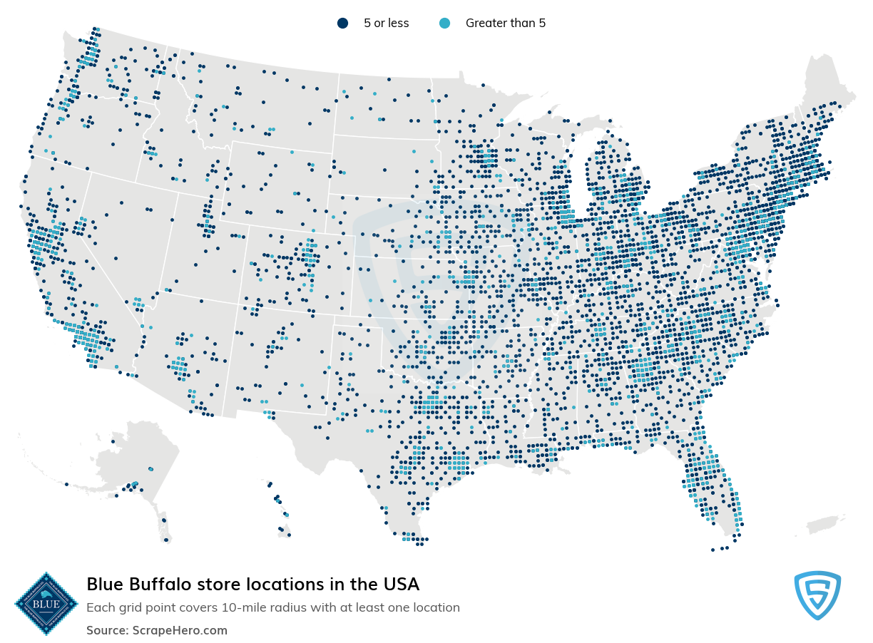 Map of Blue Buffalo stores in the United States