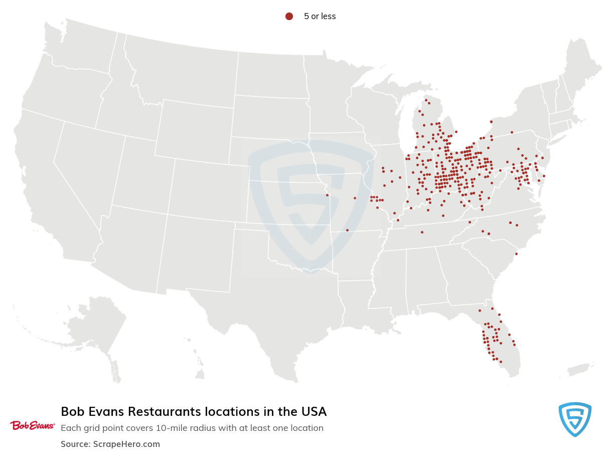 Map of Bob Evans Restaurants locations in the United States