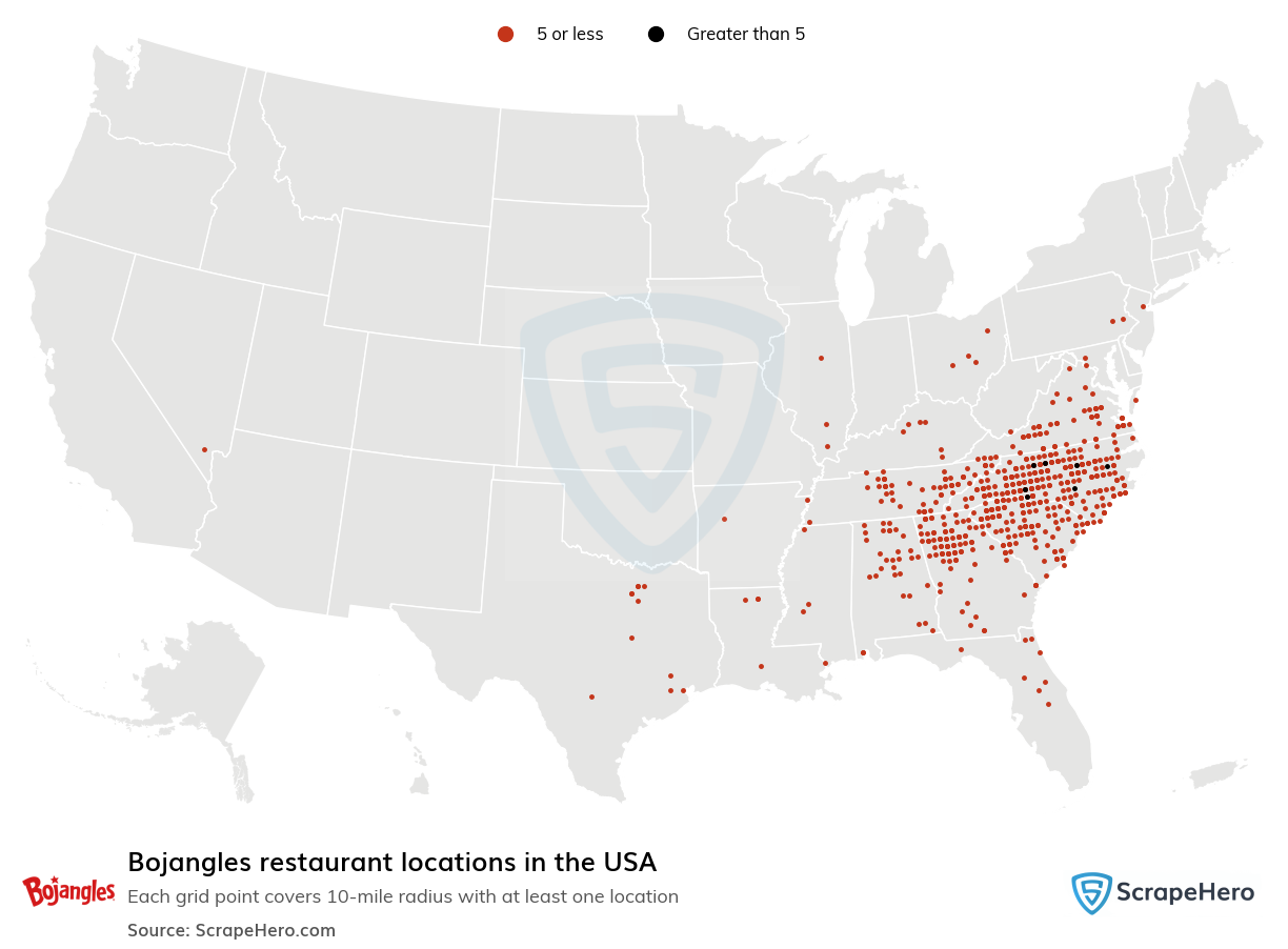 Map of Bojangles restaurants in the United States