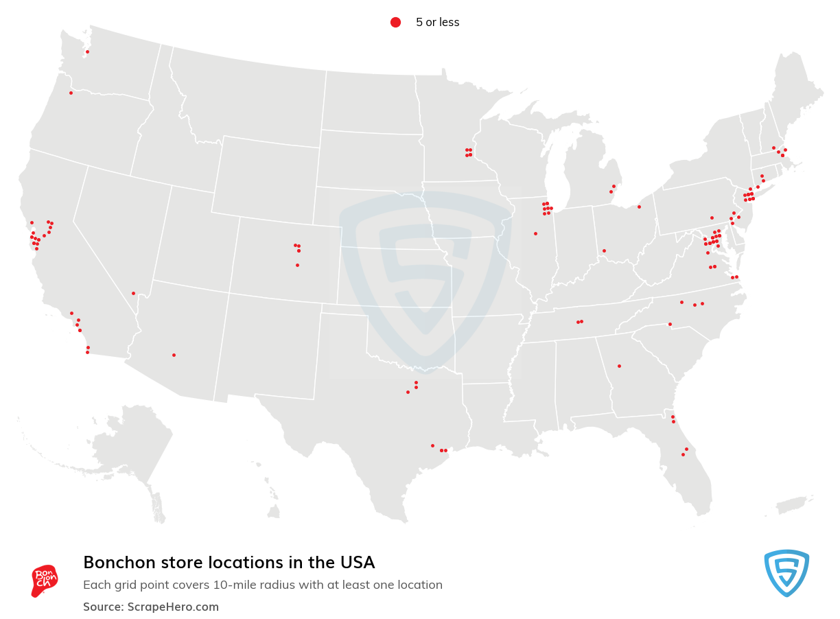 Map of Bonchon stores in the United States