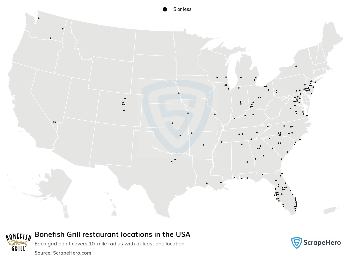 Map of Bonefish Grill restaurants in the United States