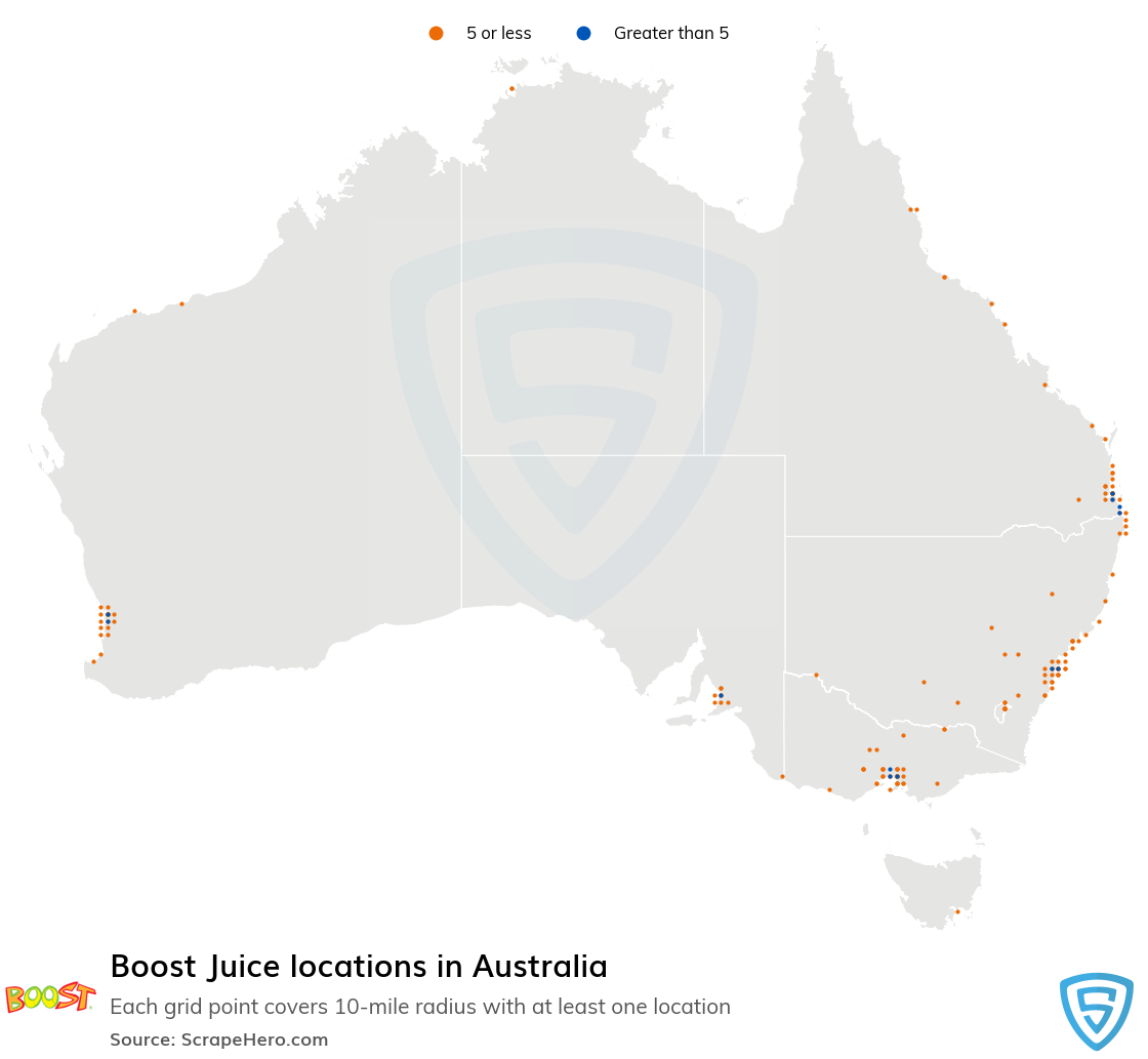 Map of Boost Juice locations in Australia