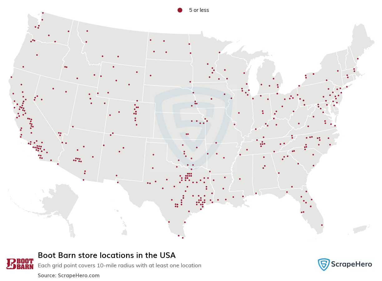 Map of Boot Barn stores in the United States