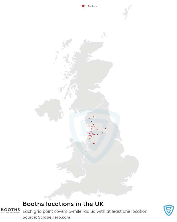 Map of Booths stores in the United Kingdom