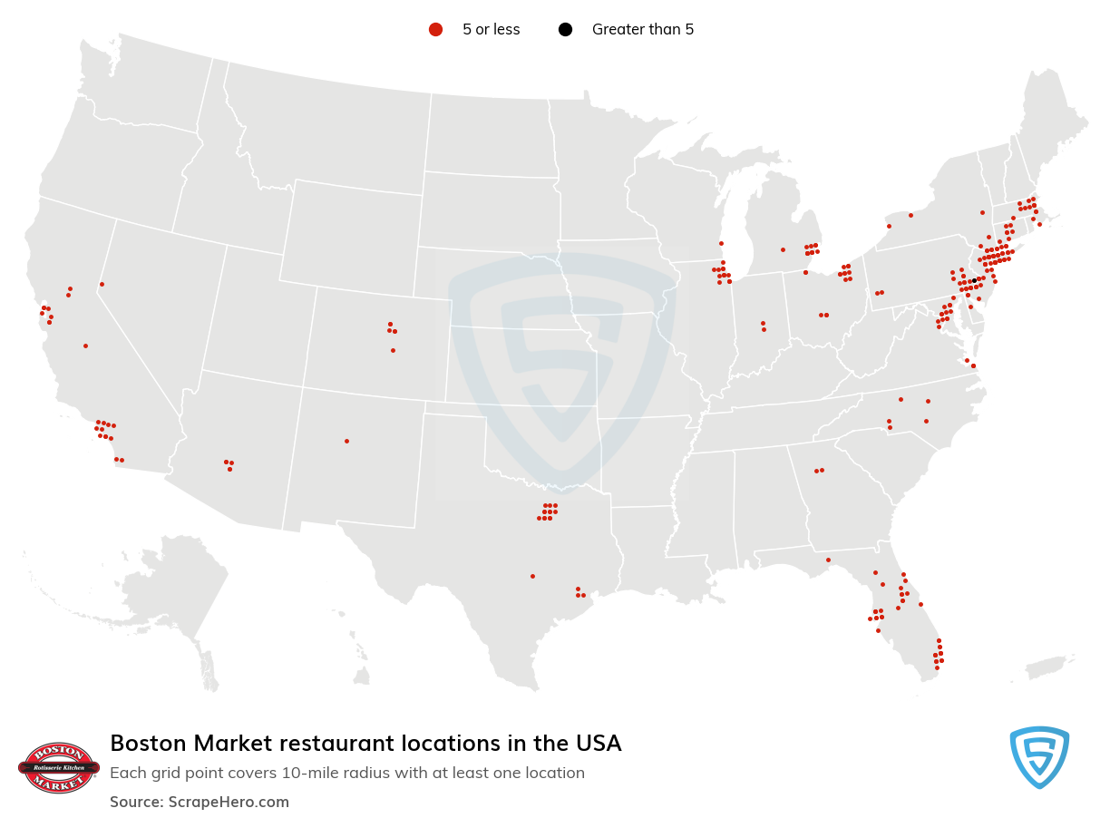 Map of Boston Market locations in the United States in 2022