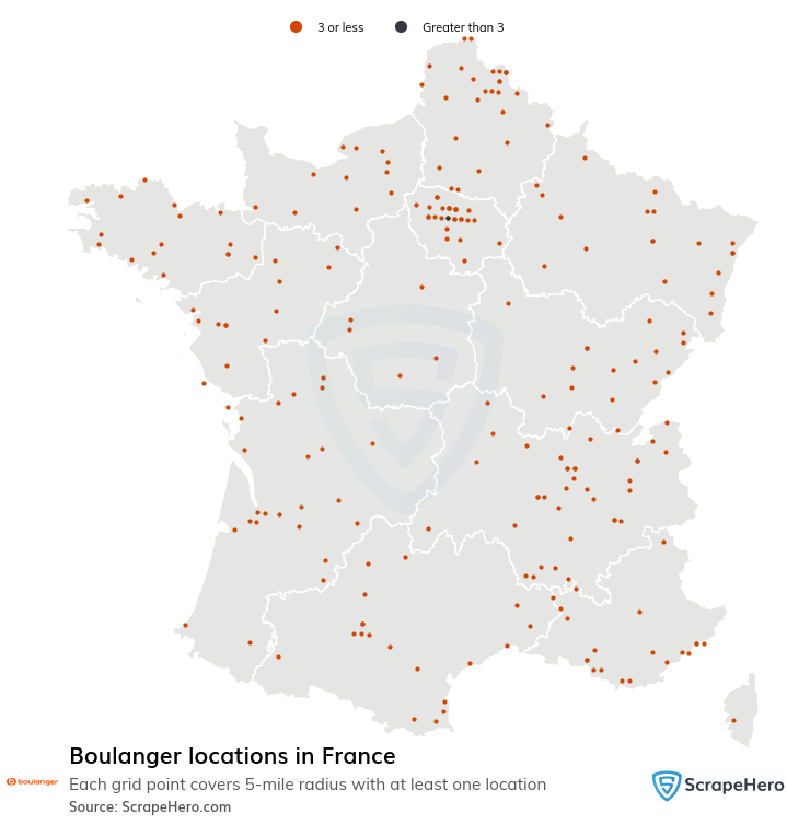 Map of Boulanger stores in France