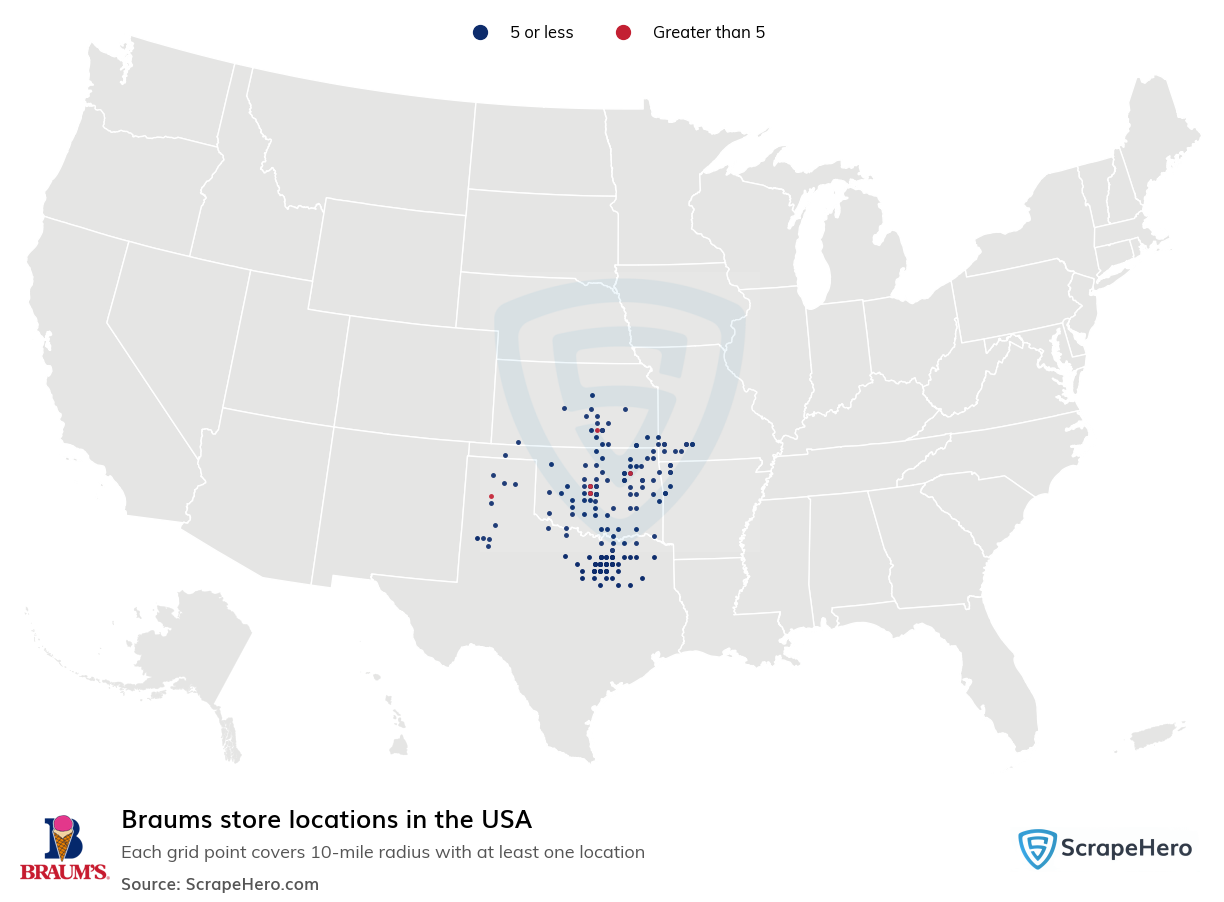 Map of Braums stores in the United States