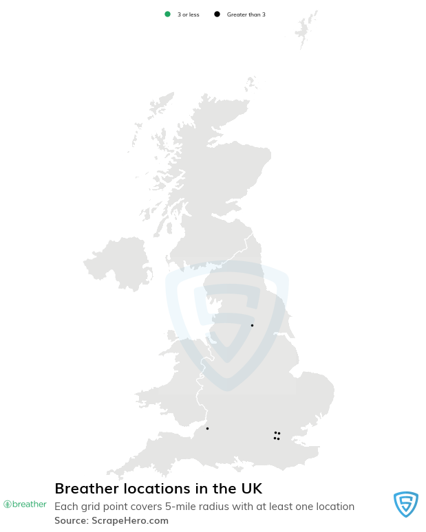 Map of Breather locations in the United Kingdom