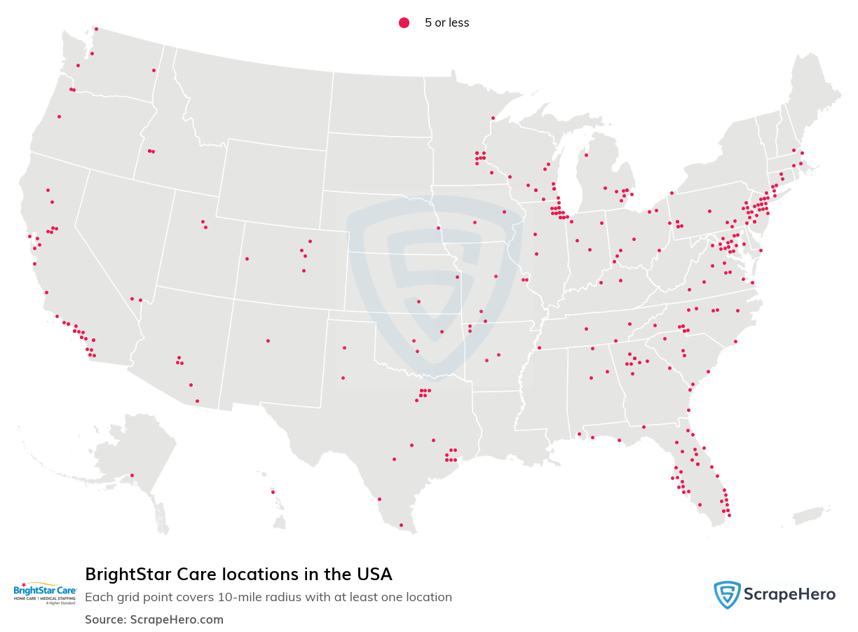 Map of BrightStar Care locations in the United States