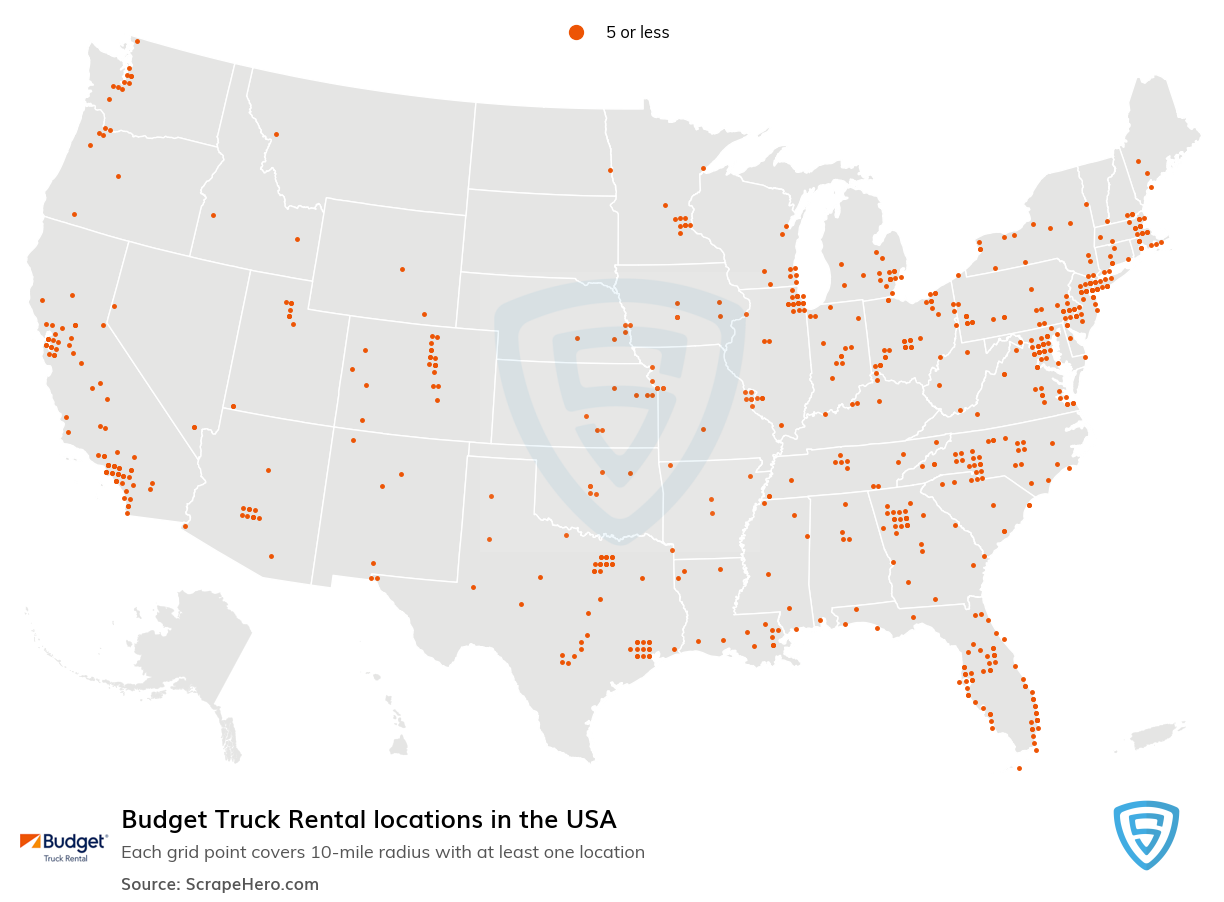 Map of Budget Truck Rental locations in the United States