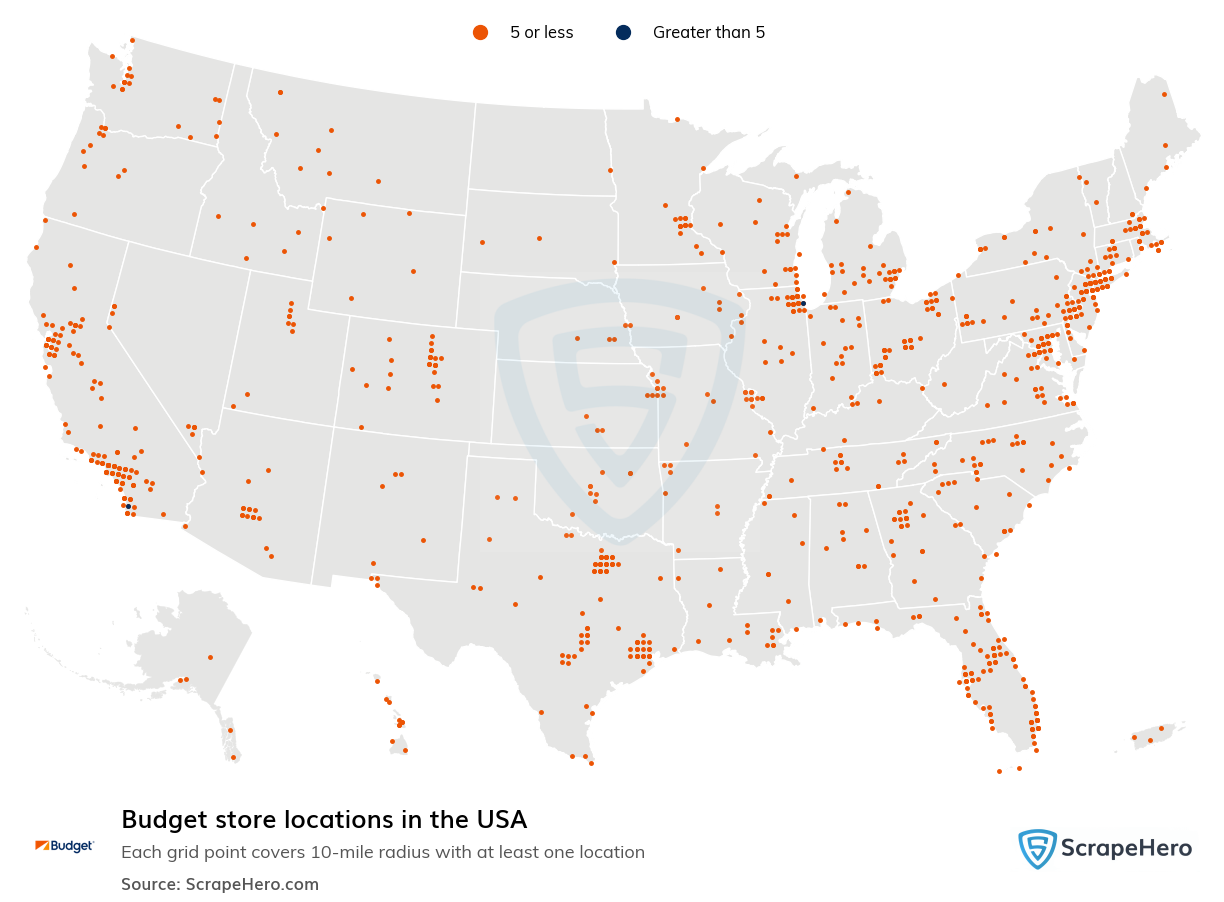 Map of  locations in the United States in 2025