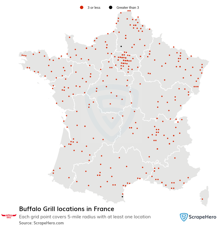 Map of Buffalo Grill locations in France