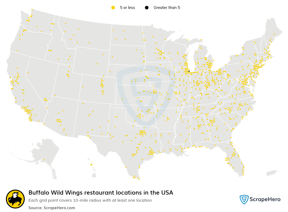 Map of Buffalo Wild Wings restaurants in the United States