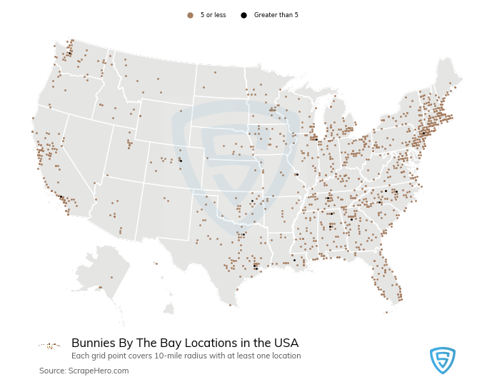 Map of  locations in the United States in 2024