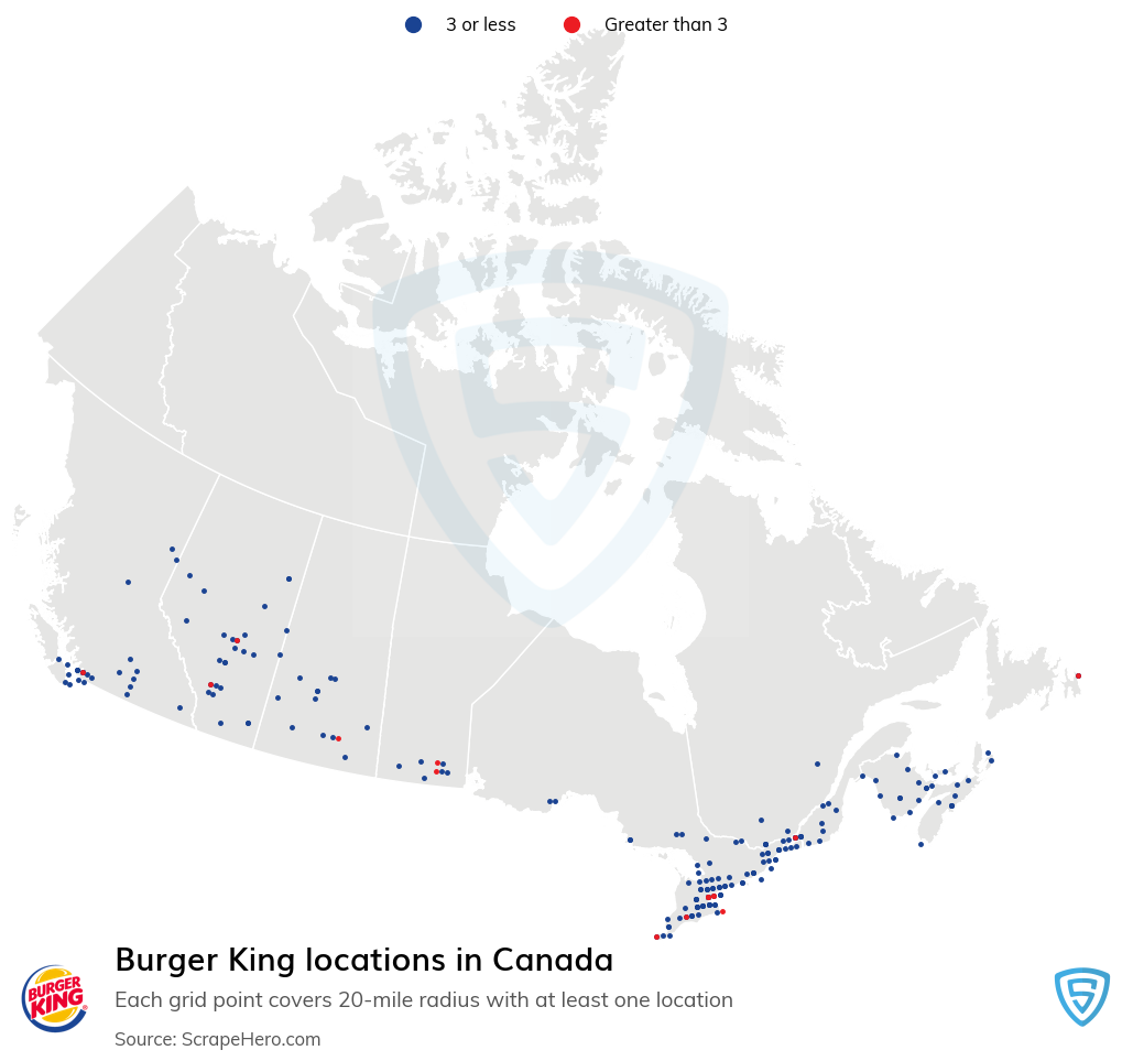 Map of Burger King restaurants in Canada