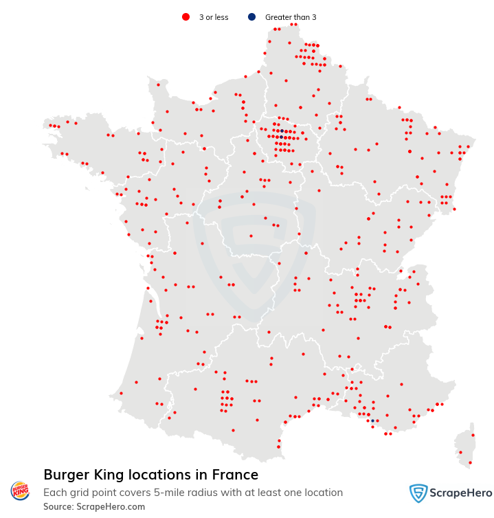 Map of Burger King restaurants in France