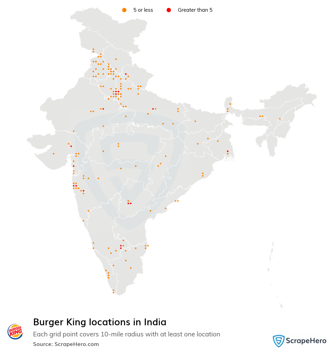 Map of Burger King restaurants in India
