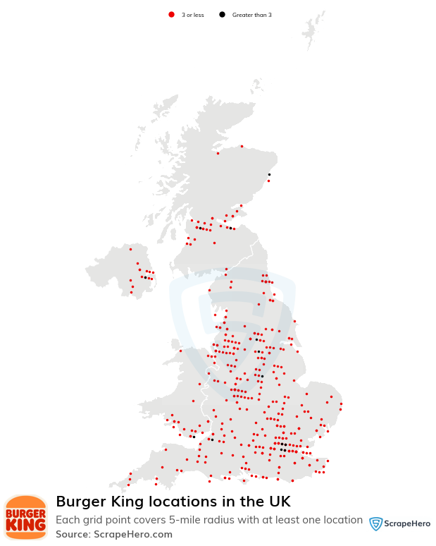 Map of Burger King restaurants in the United Kingdom