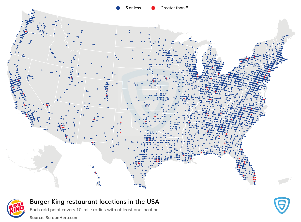 Map of Burger King locations in the United States in 2022