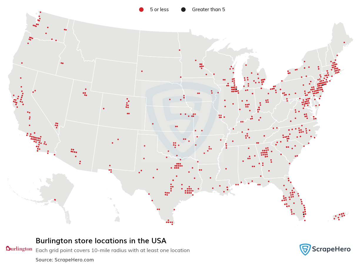 Map of  locations in the United States in 2024