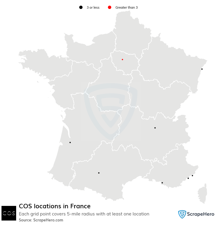 Map of COS locations in France