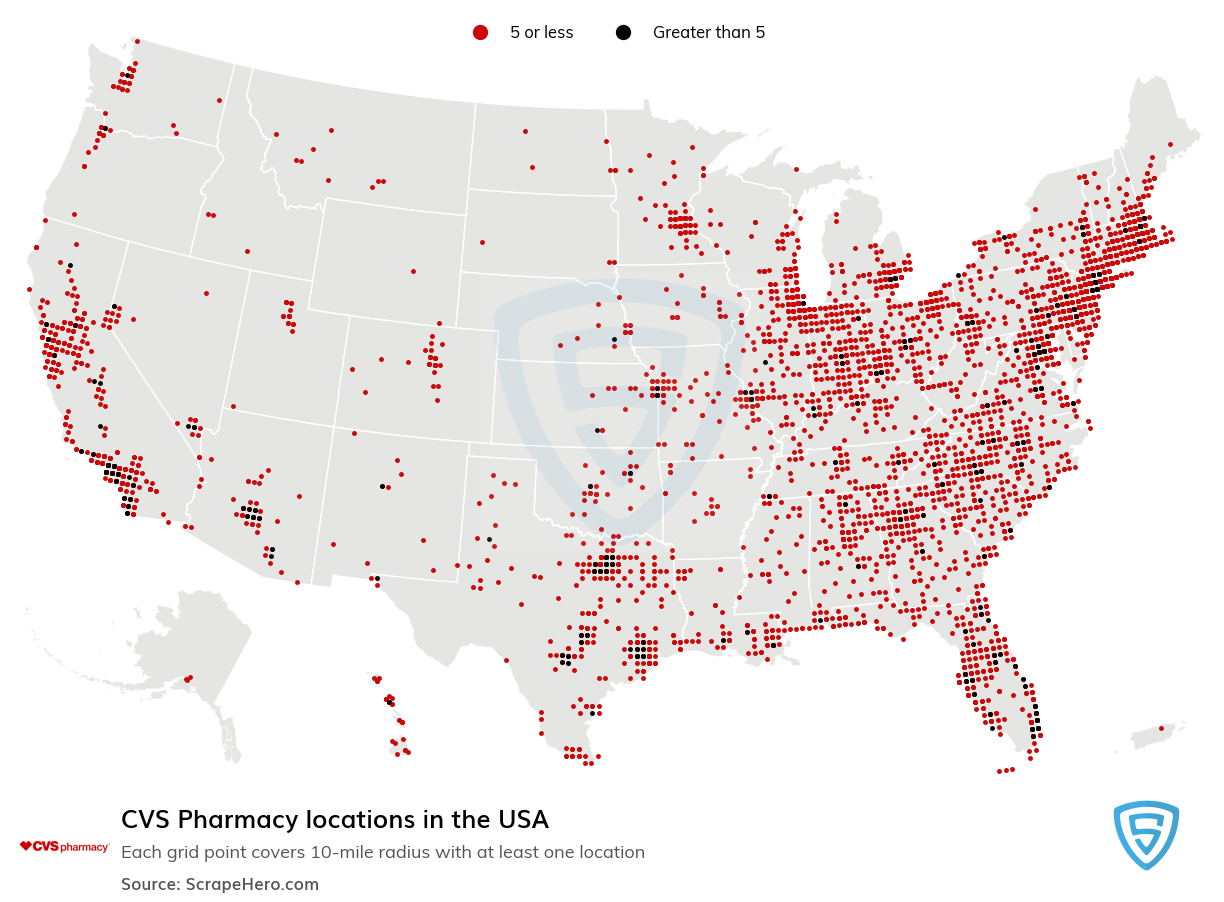 Map of CVS Pharmacy locations in the United States in 2022