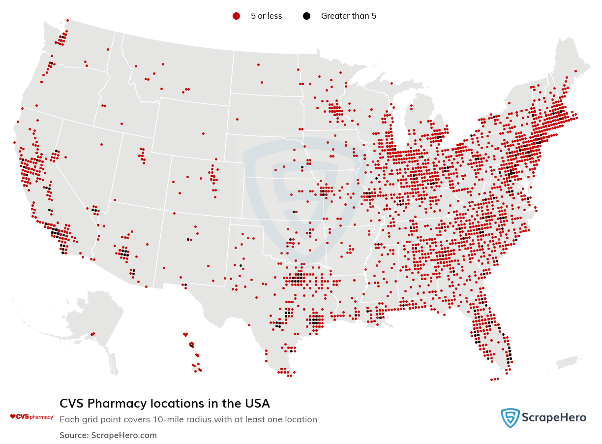 Map of CVS Pharmacy locations in the United States