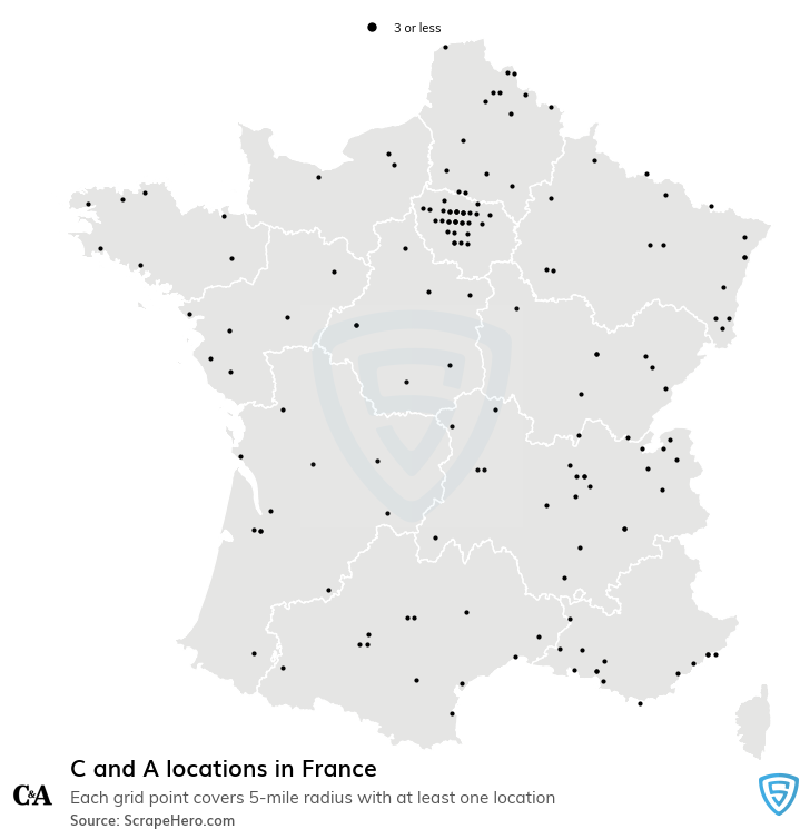 Map of C and A stores in France