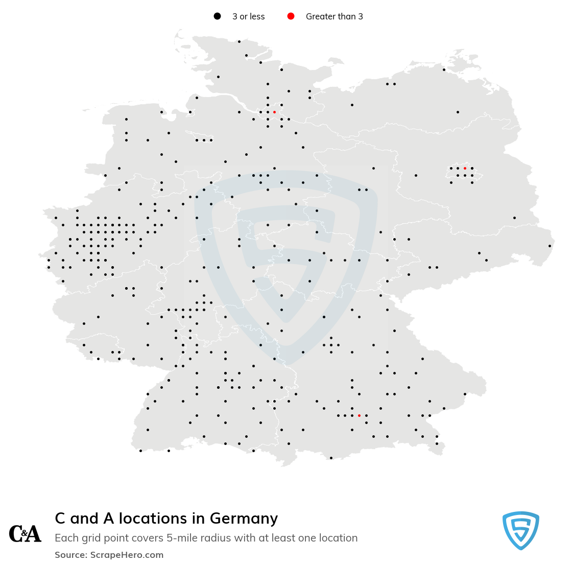 Map of C and A retail stores in Germany