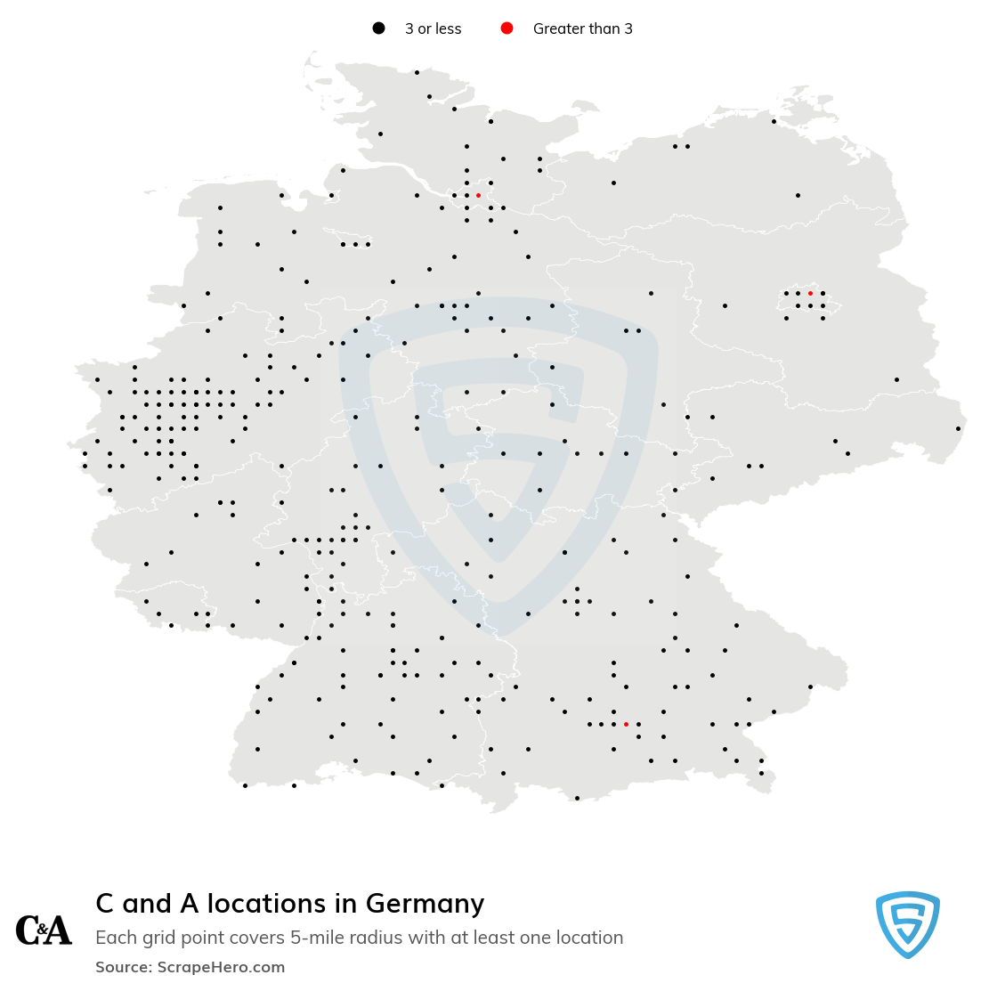 Map of C and A stores in Germany