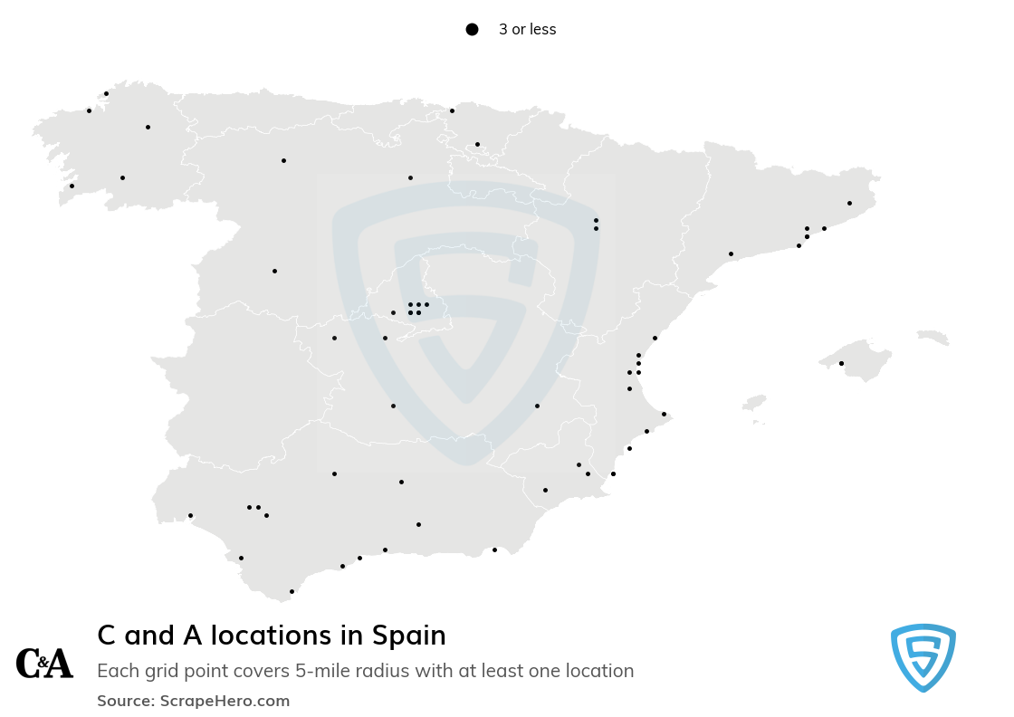 Map of C and A stores in Spain