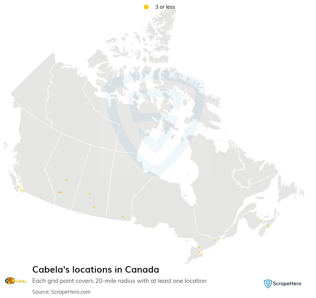 Map of Cabela's stores in Canada