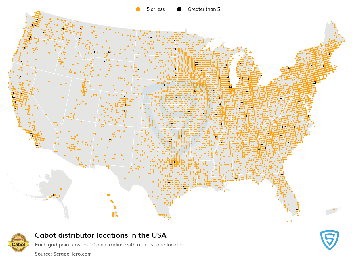 Map of Cabot distributors in the United States