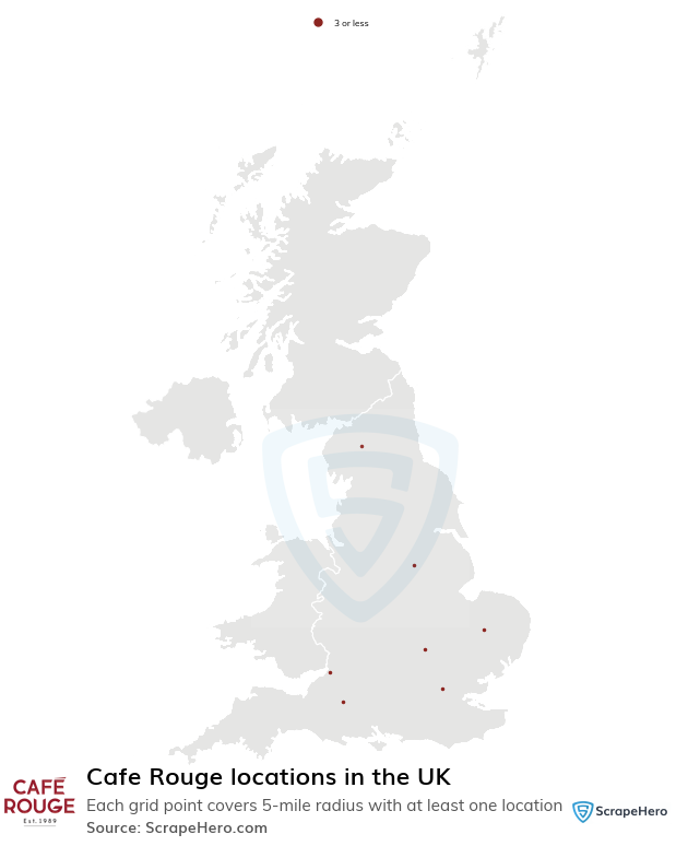 Map of Cafe Rouge restaurants in the United Kingdom