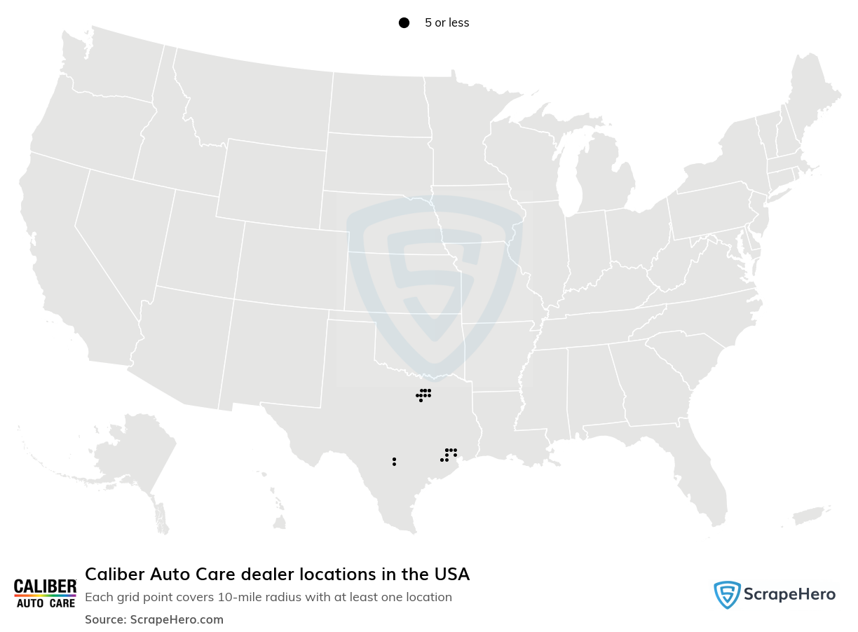 Map of Caliber Auto Care dealers in the United States